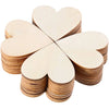 A stack of unfinished wooden heart-shaped slices for DIY crafts.