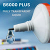 Bouteille de colle blanche B6000 PLUS déversant un liquide clair sur une surface.