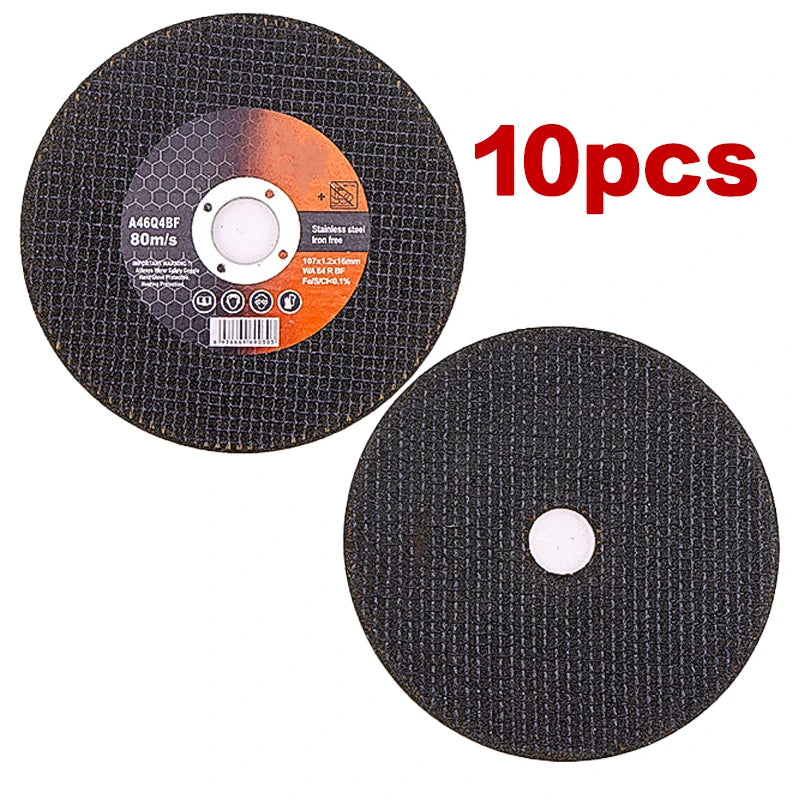 Ten diamond cutting discs for grinders, black and silver, packaged in a circular display.