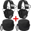 A set of black professional noise reduction ear muffs with voice amplification and protective cups.
