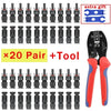 A set of 20 pairs of solar PV panel connectors and tools for electrical connections
