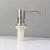 A stainless steel soap dispenser featuring a long, curved extension tube and a white pump head.