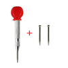 A red automatic centre punch tool with a metal point and two separate punches shown next to a plus sign.