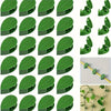 A set of green plant wall climbing clips shown in various angles and configurations.