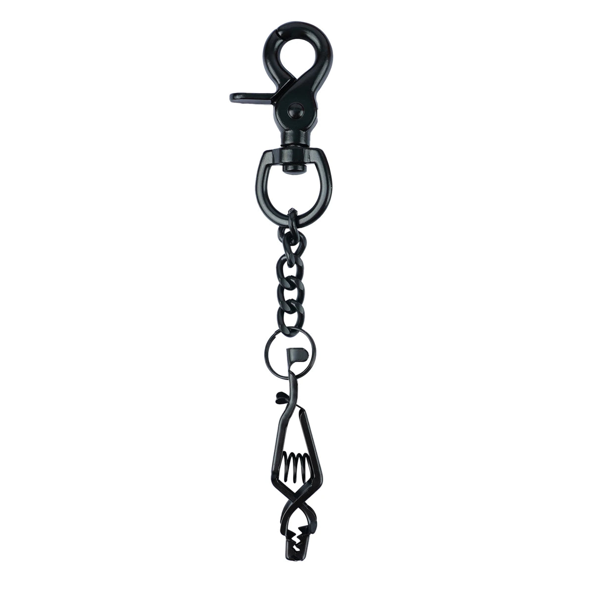 Heavy duty metal glove clips for work and outdoor use with a carabiner hook and chain.