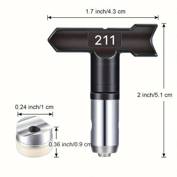 A black and silver reversible spray tips set with a 211 marking and various sizes.