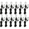 A multi-pack of black camping and utility lanyards with metal clasps.