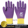 Purple and yellow double layer latex coated waterproof work gloves for winter protection
