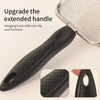 Black silicone extended handle with anti-slip features for a stainless steel cat litter scoop.
