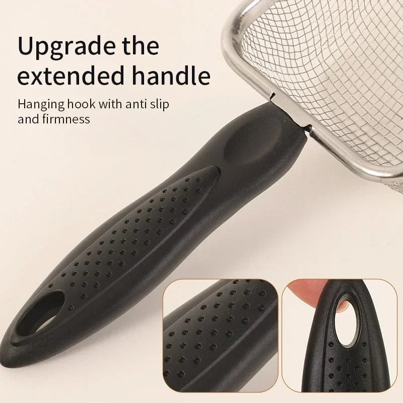 Black silicone extended handle with anti-slip features for a stainless steel cat litter scoop.