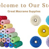 A variety of natural cotton macrame cords in various colors and thicknesses are displayed in a pyramid shape.