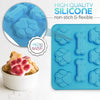 Un ensemble de moules en silicone bleus, en forme de pattes et d'os de chien, pour faire des friandises.