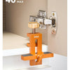 Jig d'installation de porte de cabinet Imbot orange monté sur un mur, montrant sa taille et sa fonction.