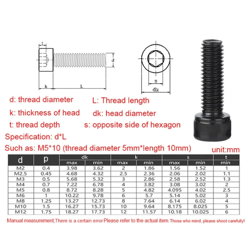 Assortment of M5 thread diameter hex socket head cap screws and nuts with various dimensions