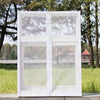 A white invisible zipper mosquito window screen door with a mesh panel set in a white frame.