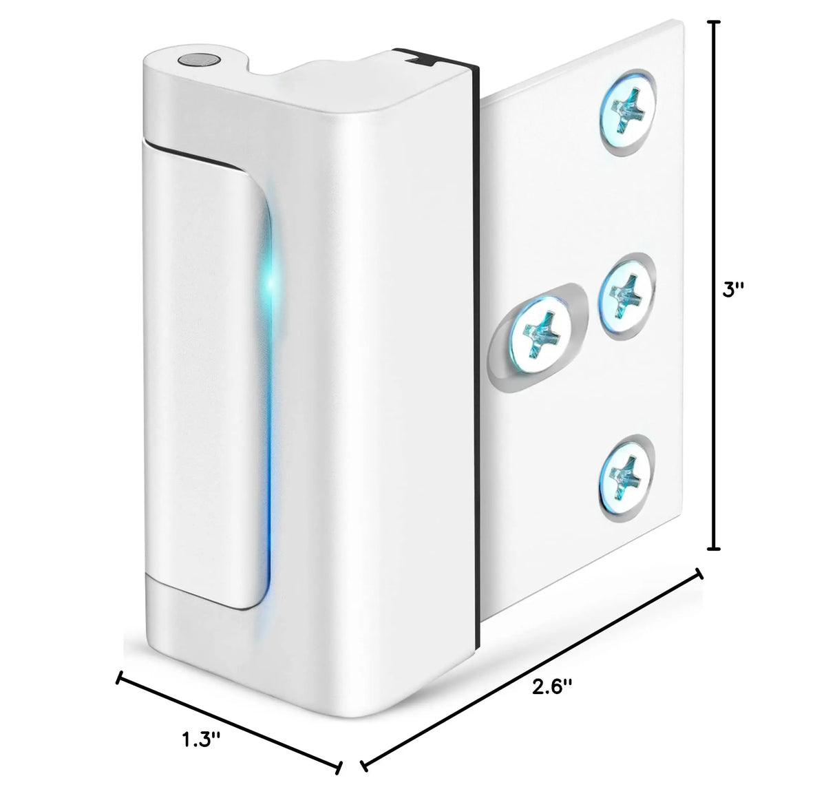 A white heavy-duty aluminum door lock with childproof safety features shown in a profile view.
