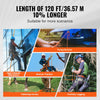 Image showing various professional uses of a 120 ft polyester rope including high-altitude operations, rescue traction, tethe