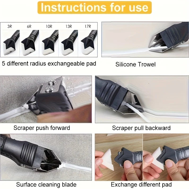 Ensemble d'outils en silicone comprenant une truelle, un racloir avant et arrière, une lame de nettoyage de surface et des in