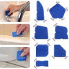 A collection of blue silicone caulking tools and seals with various sizes for grout and joint sealing.
