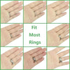 A set of invisible ring sizers and rings shown on various hands to demonstrate fit.