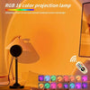 An RGB 16 color projection lamp illuminating a room with warm orange light and various colored spots.