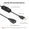 Black USB ON/OFF button switch and cable with male and female adapters for power supply.