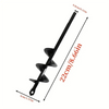 A black garden auger spiral drill bit shown with various length measurements.