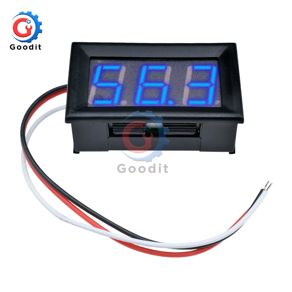 Black digital voltmeter gauge displaying 8.66 V with attached wires