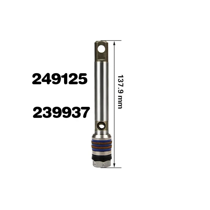 A silver filter pump rod accessory with a threaded base and a top opening, shown with a dimension of 137.9 mm.