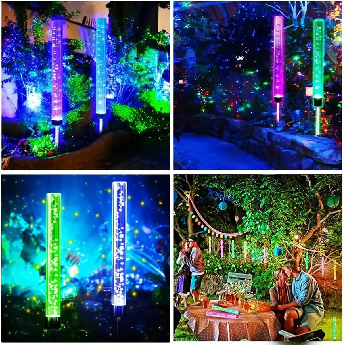Vertikale Solar-LED-Blasen-Barriere für Landschaftswege, die einen Garten oder Außenbereich beleuchten.