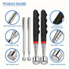 A set of telescopic magnetic grippers showing various designs and features like lightweight pocket design, extendability, and