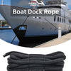 A coil of heavy duty black double braid boat dock rope.