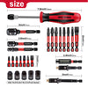 A set of various sized and shaped screwdriver bits and handles for electrical work.