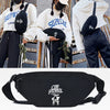 Black linen crossbody waist bag featuring a silhouette of a dog.