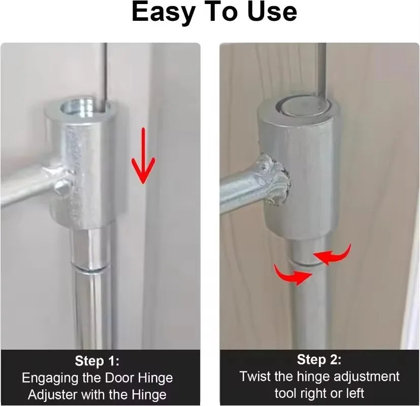 Étape 2 de l'utilisation de la clé à douille pour ajuster la charnière de porte double tête montre la torsion de l'outil d'aj