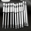 A set of eleven precision star Torx bits, including T10 and T27 sizes, displayed against a dark background.