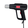 Black hot air gun with a silver nozzle and a red switch, designed for hair and home use.