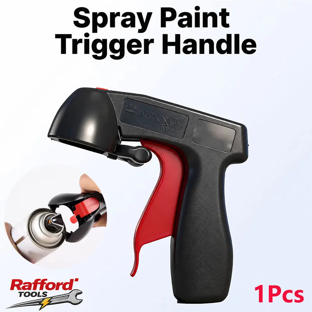 Black spray paint trigger handle with a red grip and nozzle assembly for DIY projects