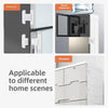 Three different types of refrigerator door locks shown on a cabinet door, water dispenser, and drawer.