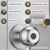 A close-up view of a modern biometric fingerprint smart door lock with a metallic finish and a round keyhole.