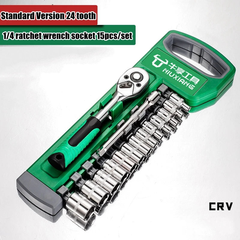 Juego de dados profesional verde y imperial con llave de socket de 24 dientes.
