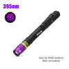 A black multi-spectrum UV flashlight with a purple lens and a 395nm light source.