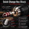 A close-up view of a Quick Change Hex Shank drill shank tool with various sizes and features.