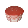 Pila de discos de lijado de óxido de aluminio multi-grano, color naranja rojizo, con agujeros visibles.