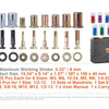 A collection of heavy-duty rivet nut tools and accessories for metalwork, including various sizes and materials.