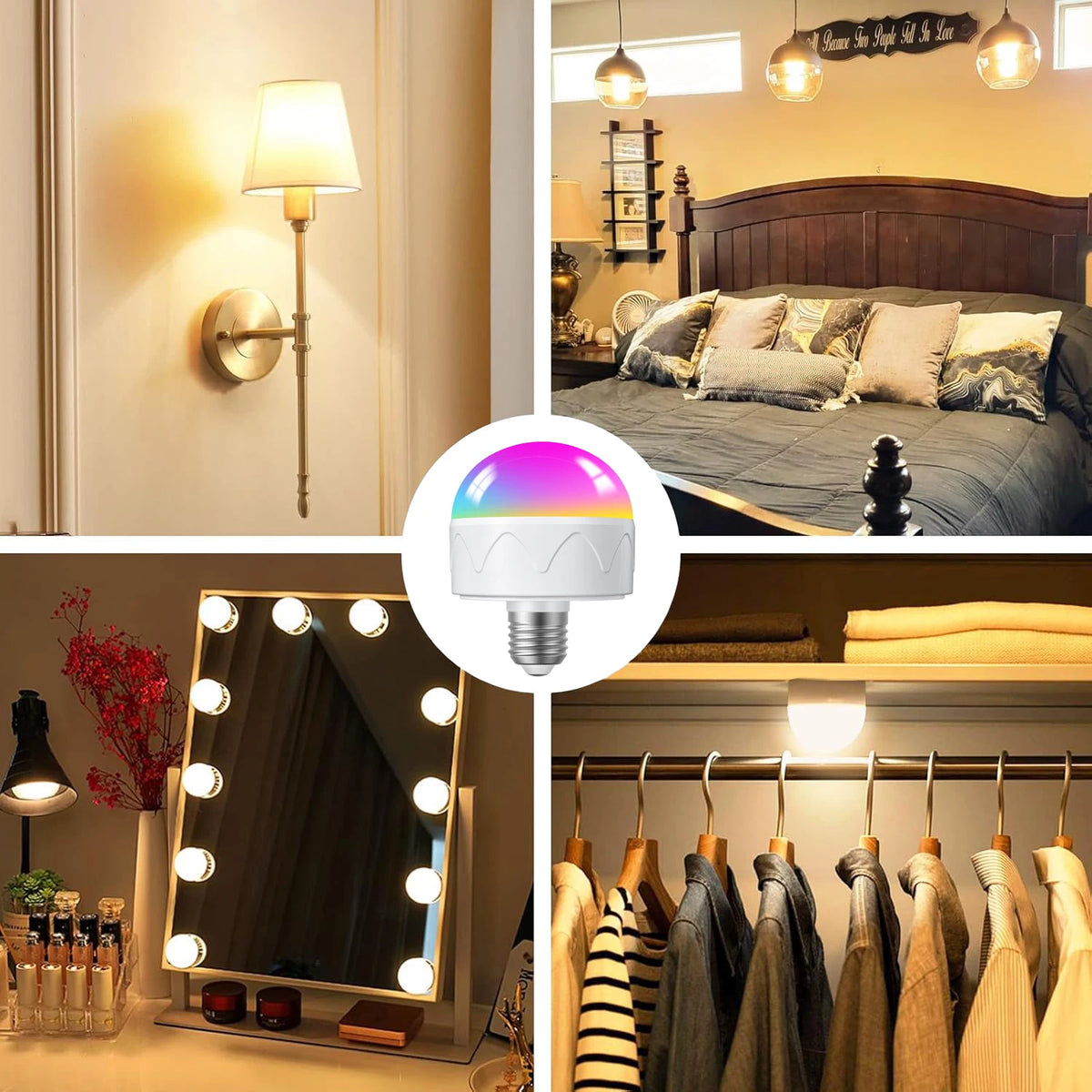 Primer plano de una bombilla LED recargable con control remoto y múltiples modos de color, durante la instalación de una lámp