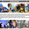 Workers wearing heavy-duty PU work gloves performing various industrial and construction tasks.