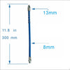 A blue high-pressure grease gun with a 300 mm length and a 13 mm tip.