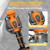 Herramienta profesional vibratoria para nivelar azulejos naranja, mostrando pantalla de velocidad y botón de bloqueo.
