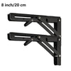 Black steel folding shelf brackets measuring 8 inches or 20 cm.